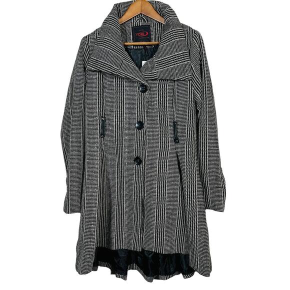 NEW! Yoki Tweed Pea Coat Button Front Coat Long Sleeve Check Stripe - L - Picture 1 of 5